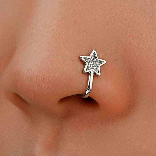 The same copper-inlaid zircon star fake nose nail exaggerated simple U-shaped non-perforated nose clip puncture jewelry female