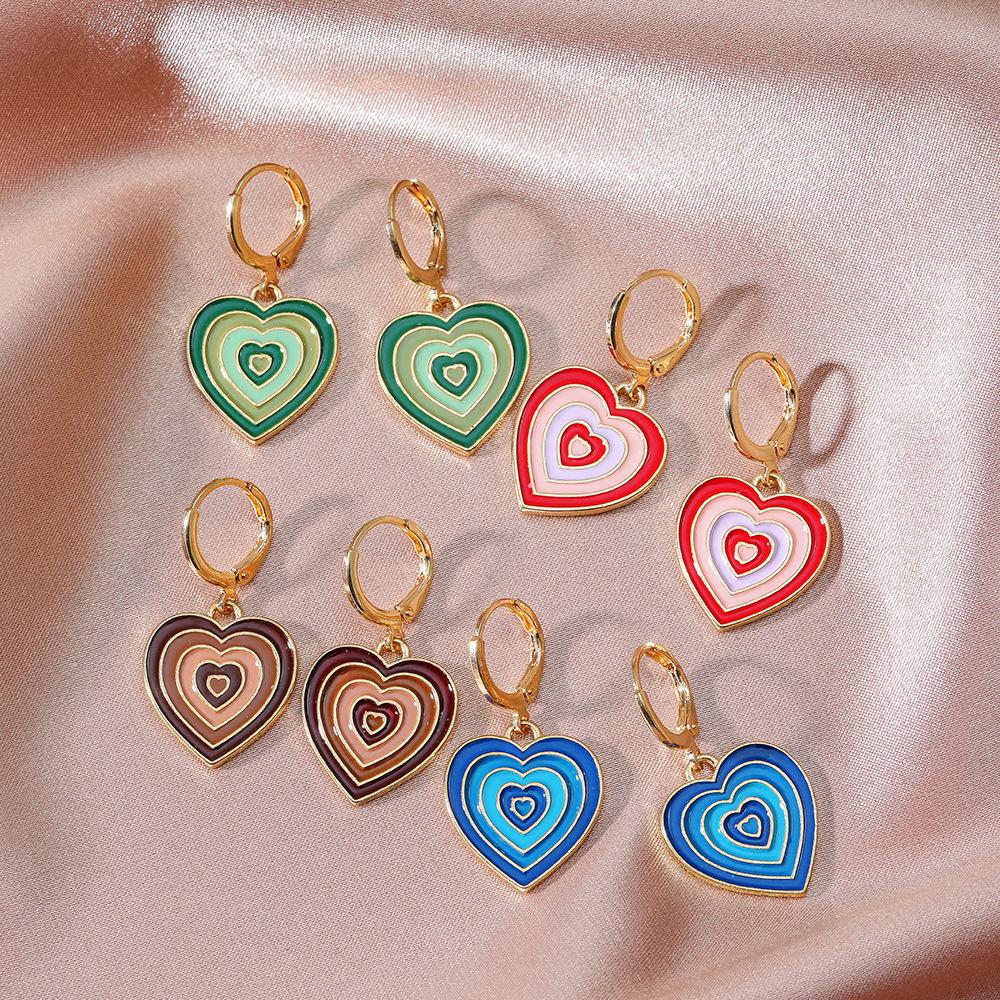 Ins color drop oil love earrings net red personality peach heart earrings daily versatile ear accessories