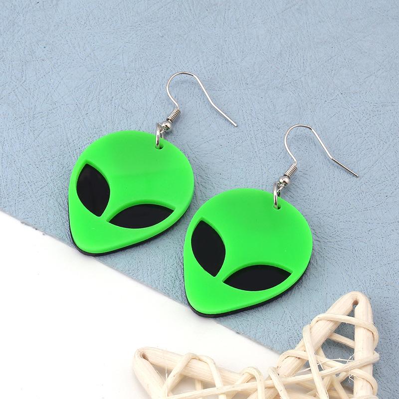 Fluorescent green alien earrings earrings temperament acrylic earrings exaggerated trend big ear jewelry women