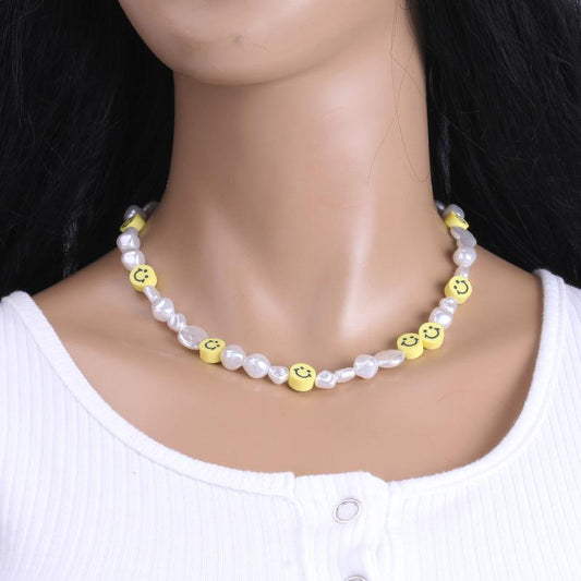 Jewelry Retro Baroque Pearl Clavicle Necklace Personality Simple Trendy Women Soft Pottery Smiley Necklace