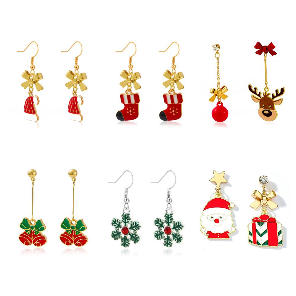 Christmas cartoon dripping oil earrings creative cute snowflake bells Christmas hat earrings earrings ornaments