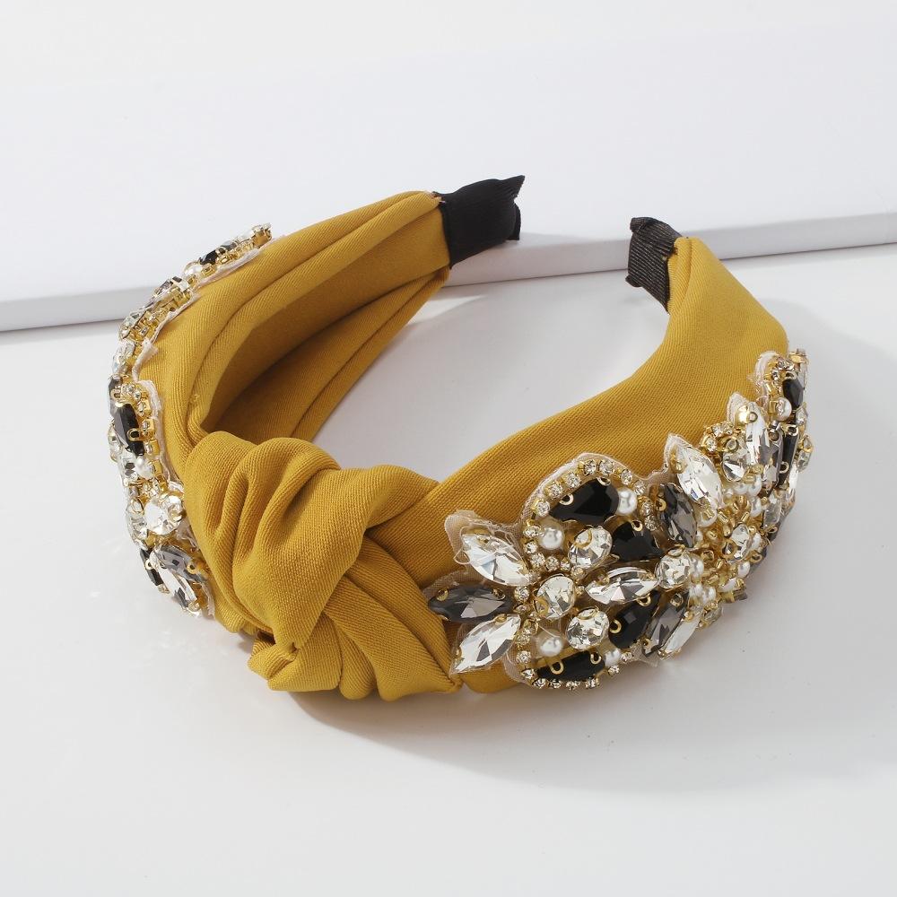 F3919 Imitation pearl hair accessories baroque retro personality headband wide-brimmed geometric diamond headband women
