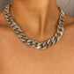 Jewelry hip-hop studded with diamonds Cuban buckle necklace women's trendy hemp surface printed chain collarbone necklace