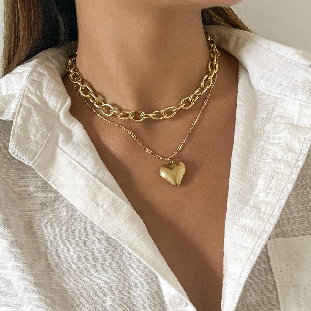 Jewelry Punk Hip Hop Aluminum Chain Clavicle Necklace Retro Simple Peach Heart Pendant