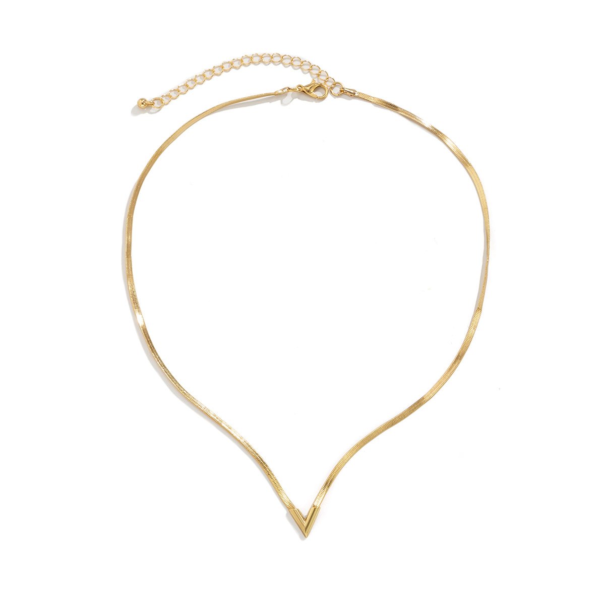 Hip-hop simple V-shaped snake bone chain collarbone necklace retro versatile metal geometric men and women necklace