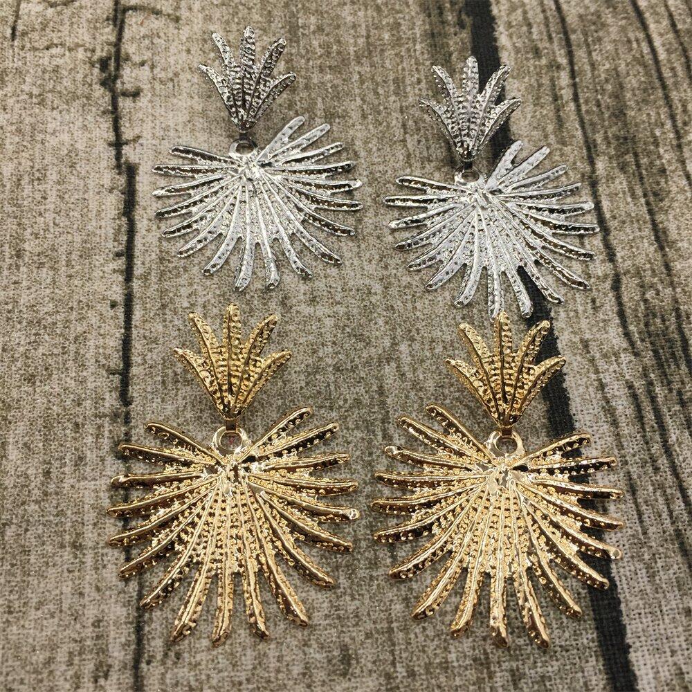 Summer exaggerated grid size leaf stud earrings shrimp skin earrings