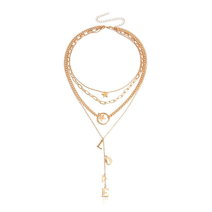 Jewelry trend multi-layer long tassel LOVE letter pendant necklace female sweater chain high-end sense