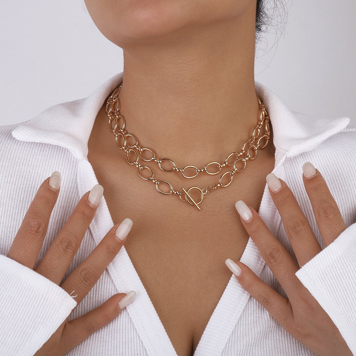 N1254 Retro O-chain Stacked Necklace Personality Exaggerated Creative Stacked Geometric Cold Necklace Female