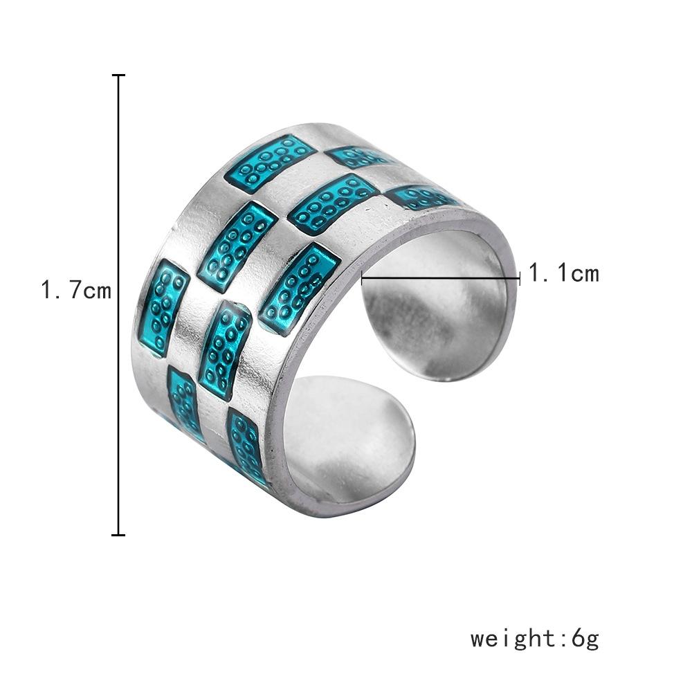 Fashion Simple Checkerboard Drip Oil Design Minority Stainless Steel Ring Original Versatile Women