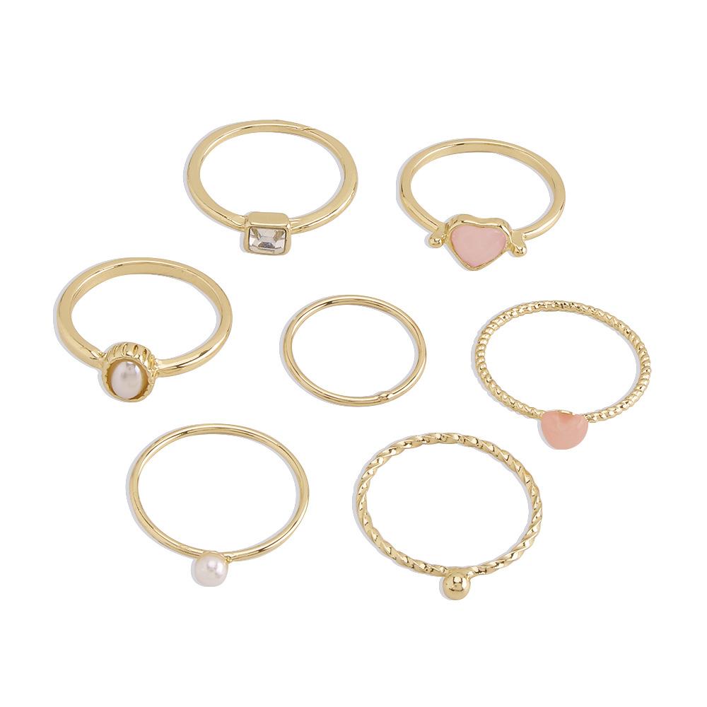 R447 fashion simple imitation pearl ring alloy diamond retro personality joint ring seven-piece set