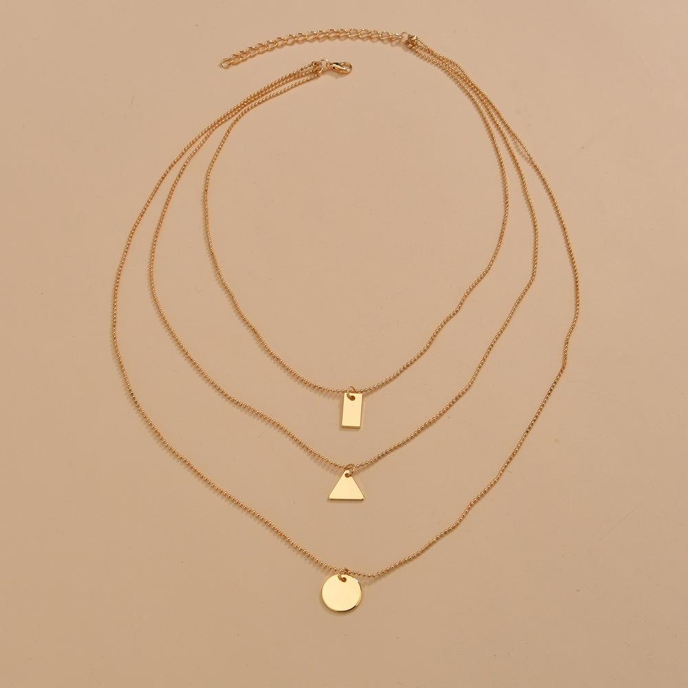 Geometric Iron Sheet Square Triangle Round Iron Sheet Pendant Necklace Fashion Multilayer Necklace Accessories