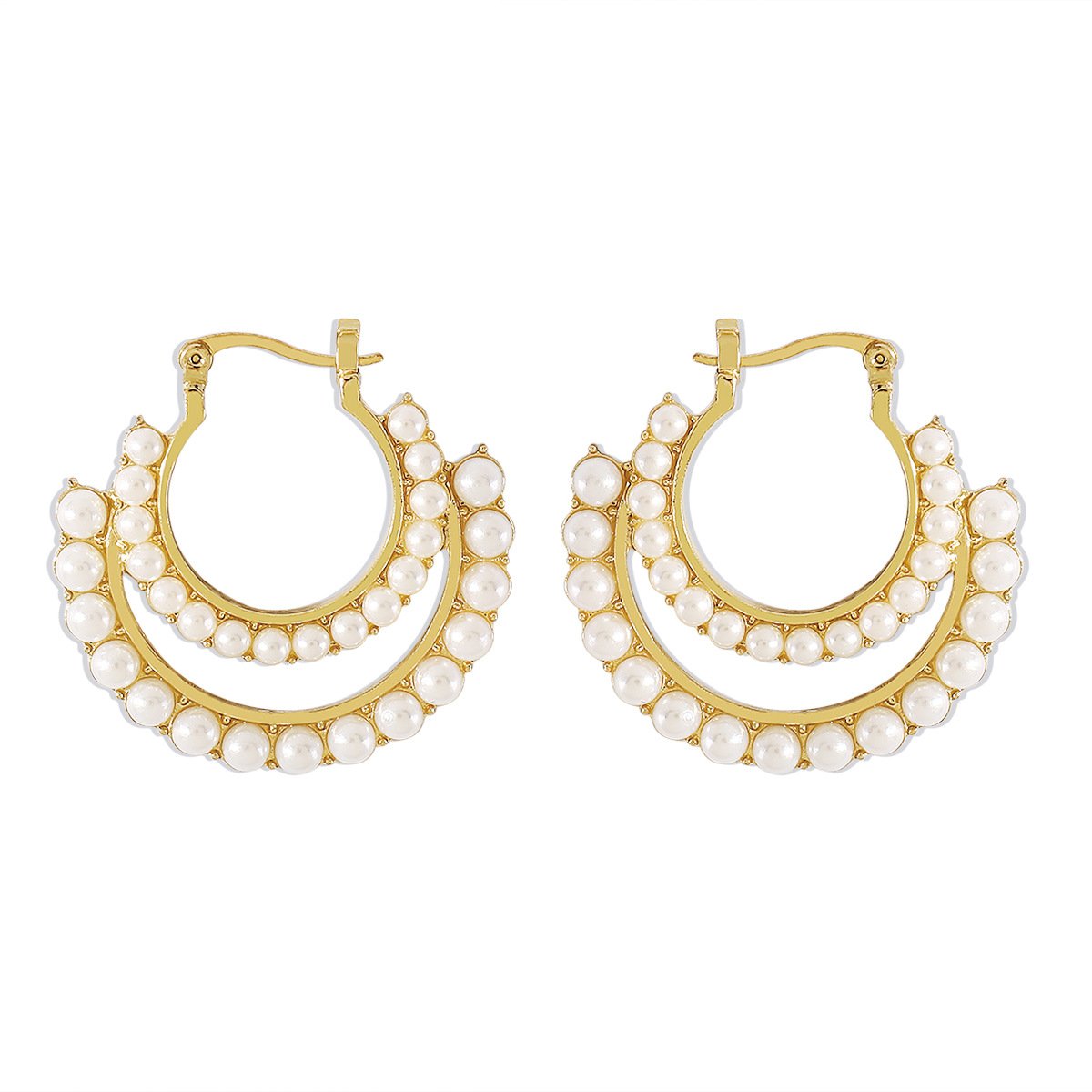E1694 French retro palace elegant pearl earrings niche double-layer design geometric fashion earrings