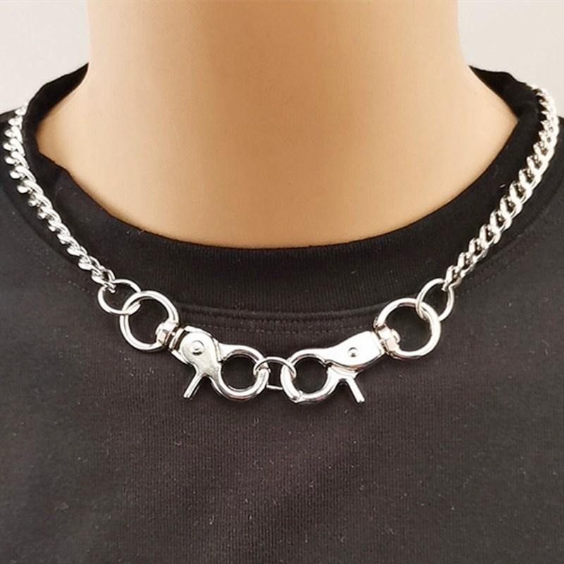 Jewelry Geometric Ring Thick Chain Stitching Necklace Exaggerated Personality Keychain Punk Hip-Hop Necklace
