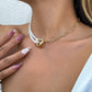 Jewelry Temperament Simple Rice Grain Pearl Clavicle Necklace Hip Hop Retro Metal Buckle Chain Necklace