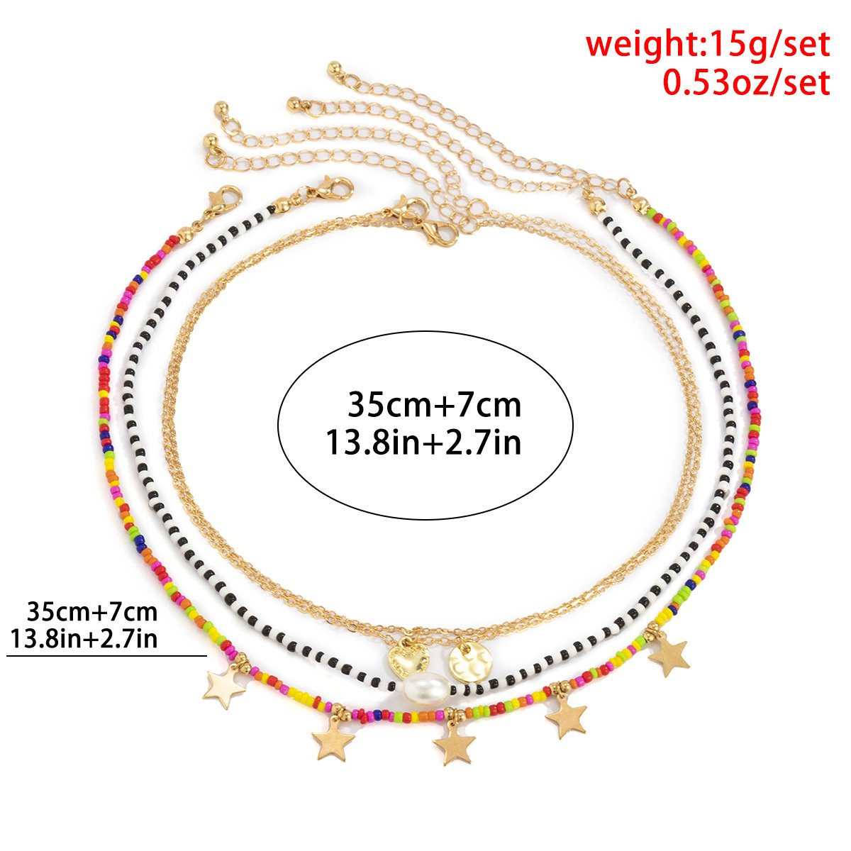 Beach Vacation Colorful Rice Beads Beaded Necklace Female Hip Hop Peach Heart Star Pearl Clavicle Necklace
