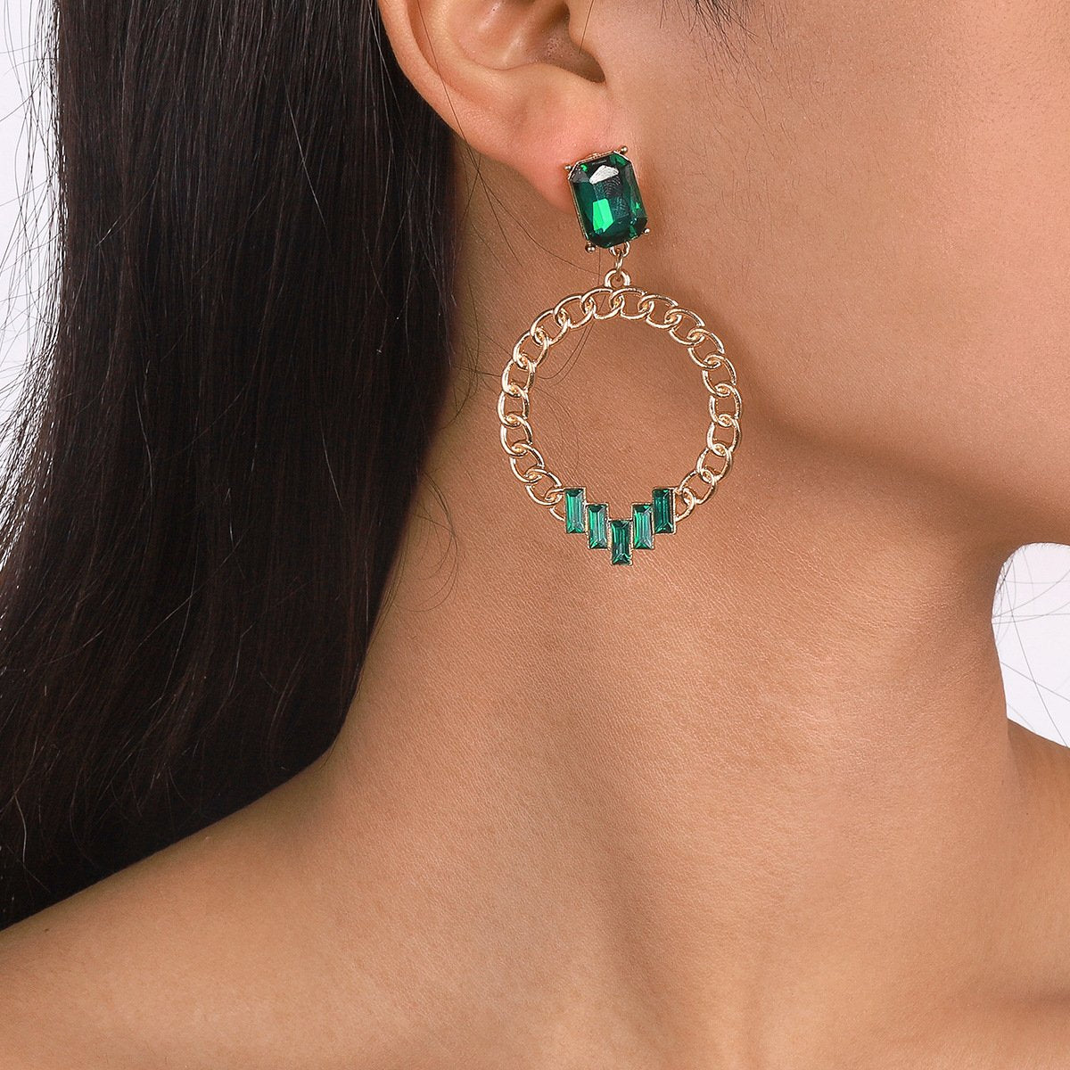 E1775 jewelry personalized hollow circle chain retro earrings micro-inlaid simple retro earrings