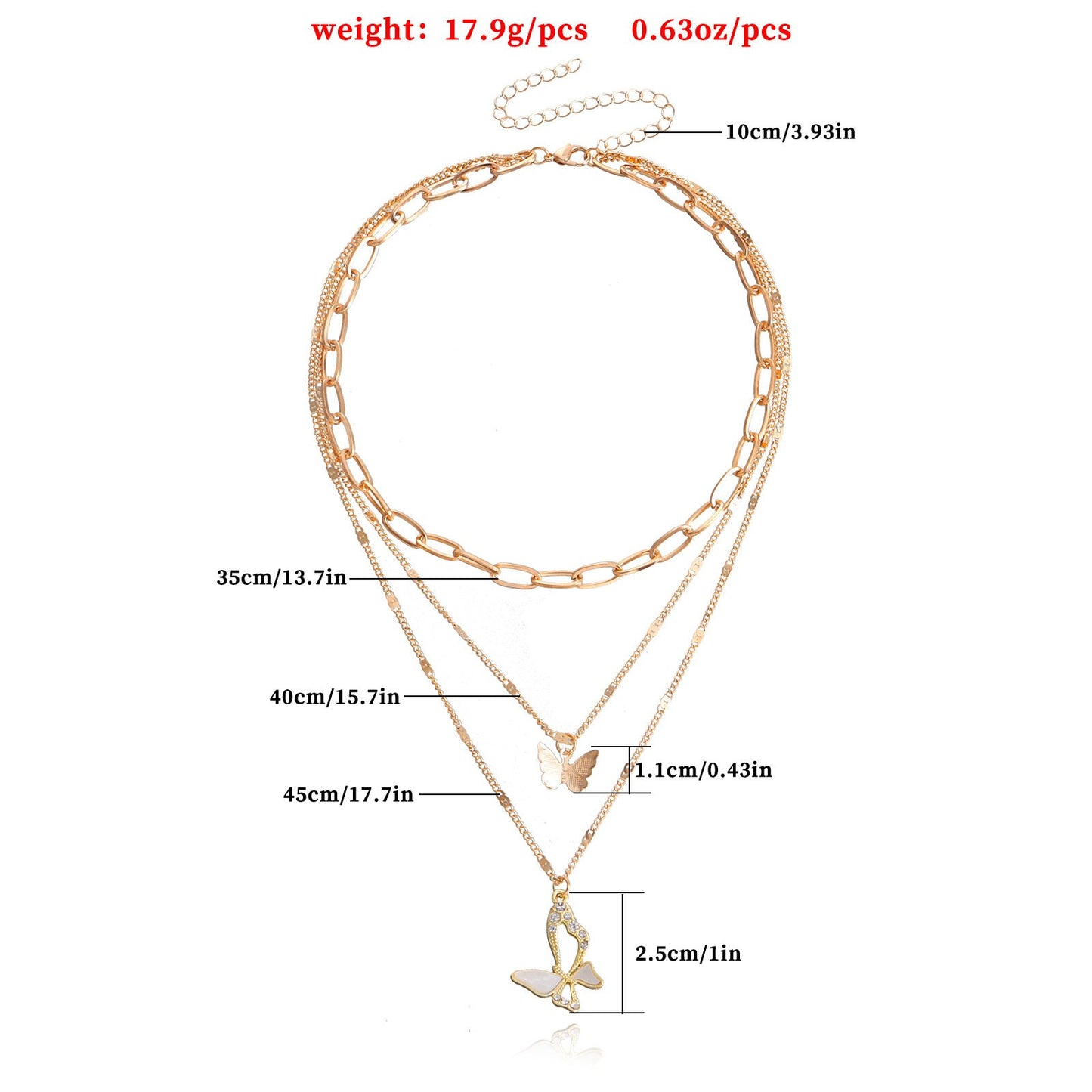 Jewelry colorful light luxury trend multi-layer back-shaped chain micro-inlaid mother-of-pearl butterfly pendant necklace female