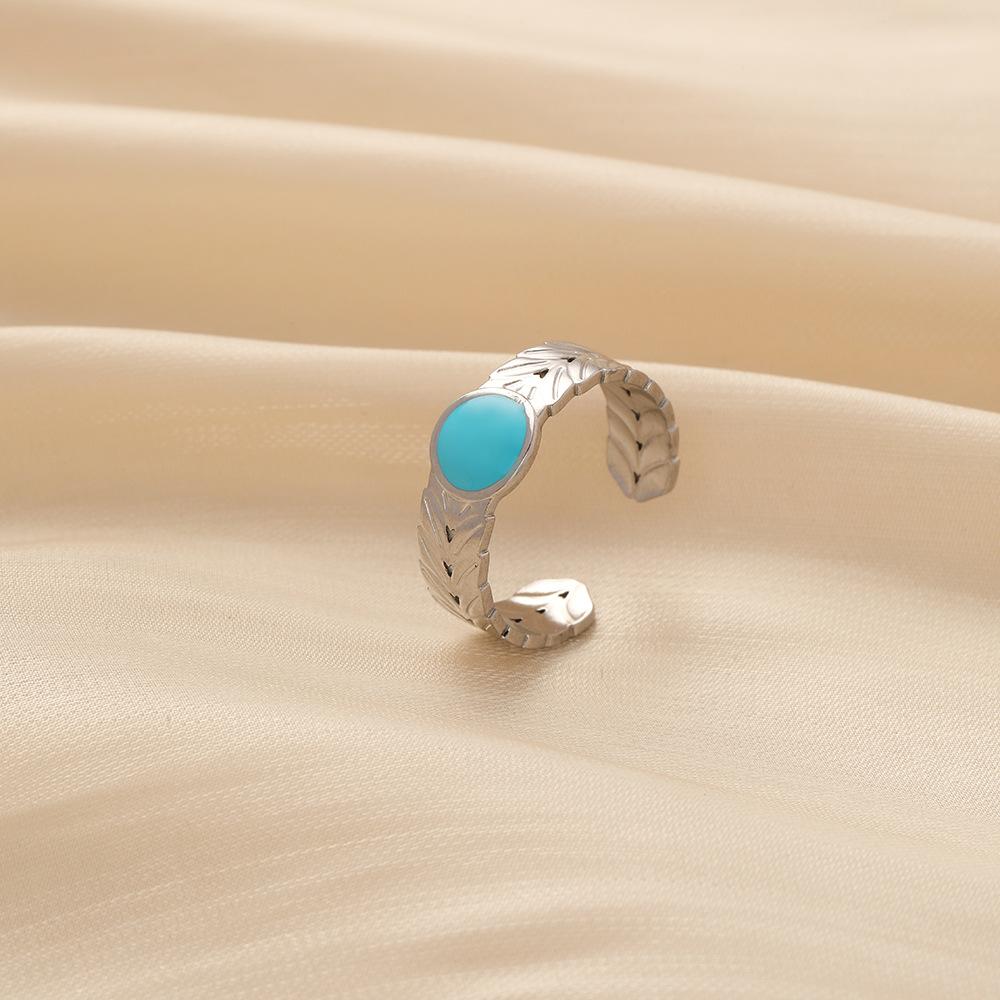 Trendy Fashion Retro Ladies Creative Design Stainless Steel Opening Adjustable Wheat Spike Oil Drop Ring