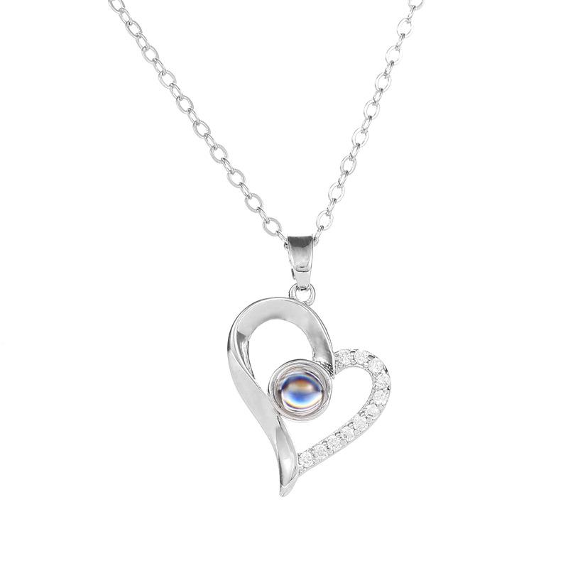 One hundred languages of the same style I love you necklace micro-inlaid zircon heart-shaped pendant jewelry