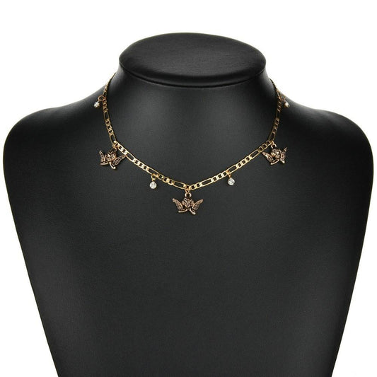 Retro Rhinestone Angel Necklace Female Personality Creative Retro Clavicle Chain Accessories