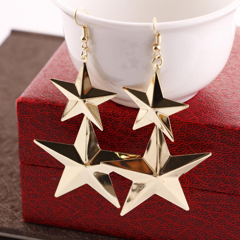 Earrings Exaggerated Temperament Pentagram Earrings Indian Retro Baroque Metal Earrings