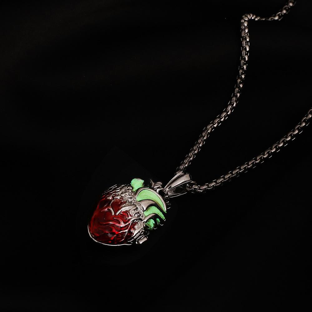 Simple Fashion Silver Pendant Chain Retro Personality Versatile Can Open Red Heart Luminous Single Men's Items