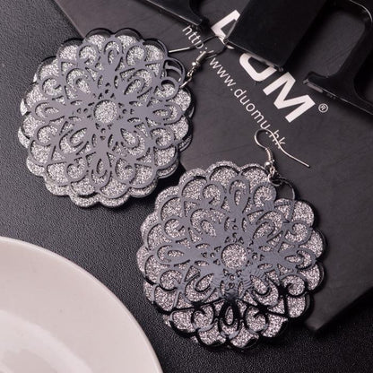 Jewelry Exaggerated Retro Hollow Sunflower Actress Versatile Ethnic Frosted Earrings