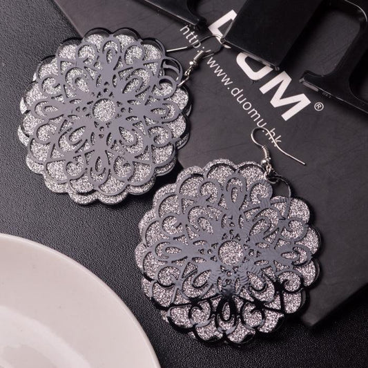Jewelry Exaggerated Retro Hollow Sunflower Actress Versatile Ethnic Frosted Earrings