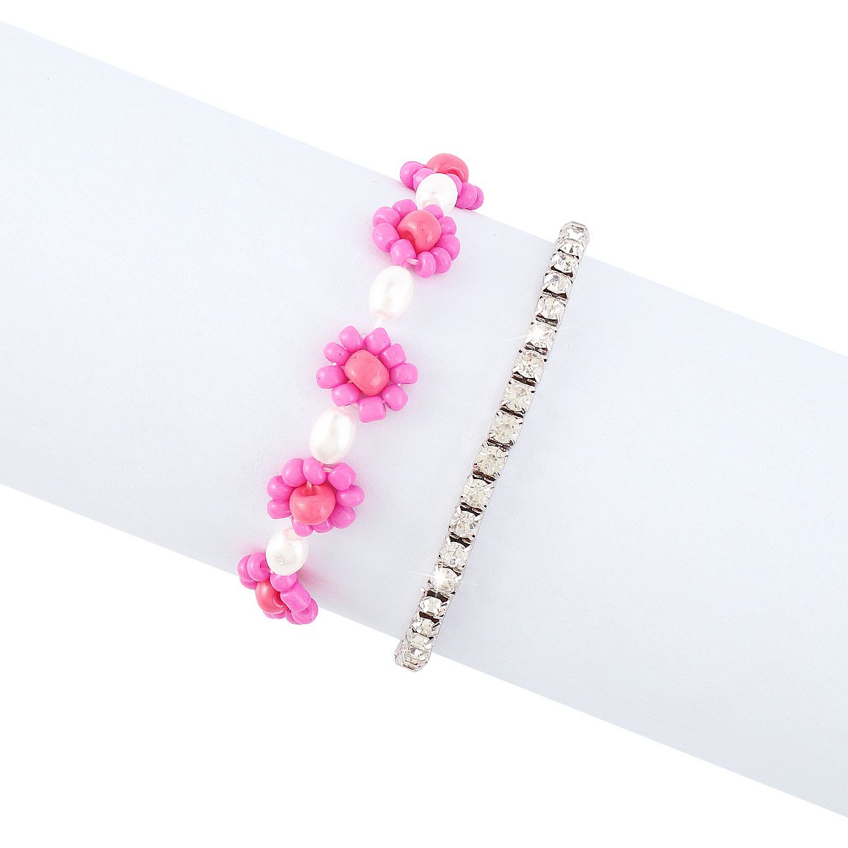 B1734 Contrasting Color Geometric Bracelet Female Personality Bohemian Rhinestone Beads Daisy Fashion Bracelet