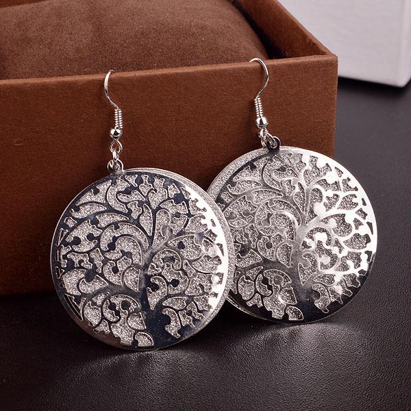 Fashion boutique earrings hollow tree of life frosted earrings women's metal disc earrings girls heart