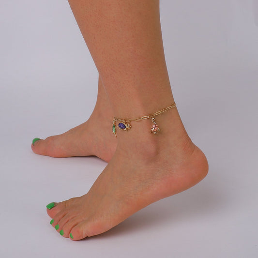 A142 Minority Simple Metal Anklet Female Cute Creative Color Diamond Small Dinosaur Chain Geometric Casual Foot Decoration