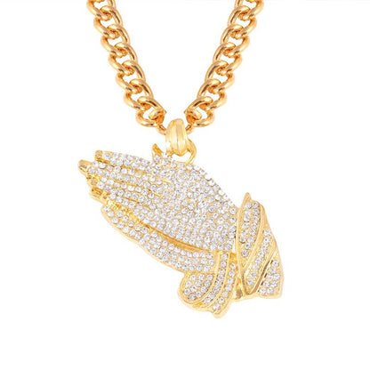 Hip-hop Hiphop prayer palm studded diamond necklace tide brand hip-hop jewelry