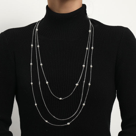Jewelry Elegant Imitation Pearl Layer Necklace Geometric Trend Street Style Necklace