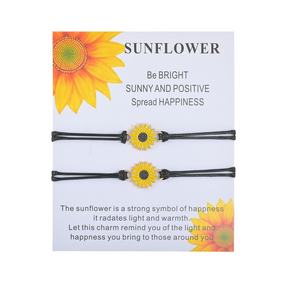 Accessories Card Bracelet Couple Bracelet Retro Alloy Drip Oil Sunflower Adjustable Braided Bracelet Bracelet