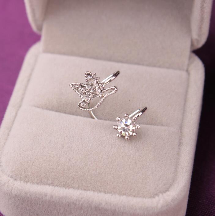 Korean cute bird rhinestone ear clip without pierced earrings simple sweet ear hanging jewelry