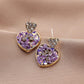 Purple Heart Earrings Full of Diamonds Elegant Peach Heart Pendant Versatile Earrings Jewelry