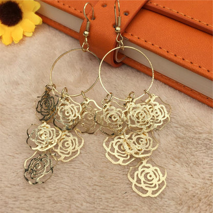 Atmospheric ring ethnic hollow rose flower string metal earrings female earrings