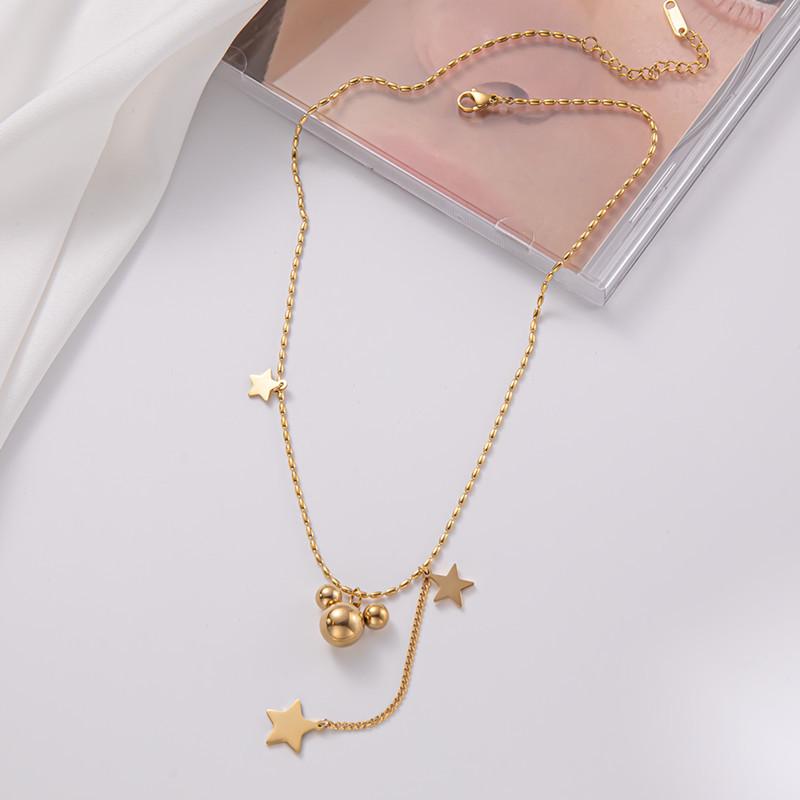 Mickey Mouse Necklace Female Niche Ins Net Red Fashion Titanium Steel 18k Gold Beads Clavicle Chain