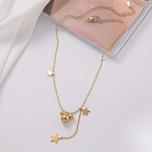 Mickey Mouse Necklace Female Niche Ins Net Red Fashion Titanium Steel 18k Gold Beads Clavicle Chain