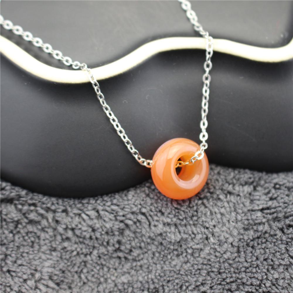 Natural Stone Ring Pink Quartz Pendant Clavicle Chain Necklace Fashion Accessories