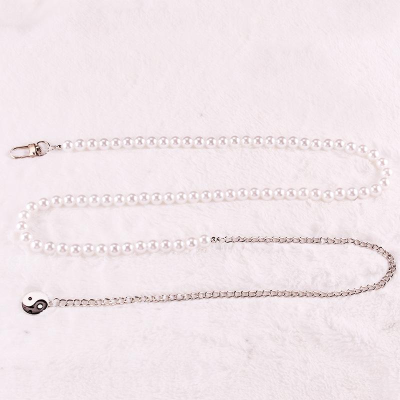 Fashion Retro Simple Drip Oil Tai Chi Pendant Waist Chain Female Imitation Pearl Chain Body Chain