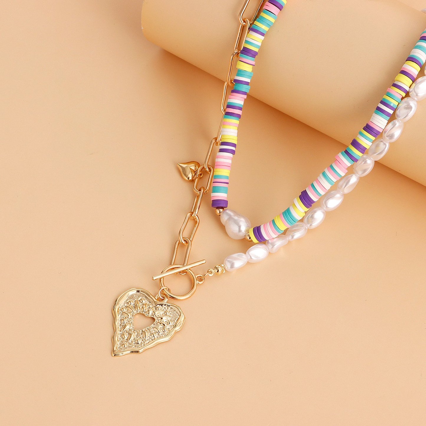 Jewelry Bohemia colorful soft pottery piece imitation baroque pearl exaggerated love necklace necklace female