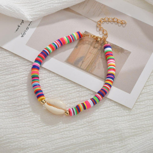 Accessories Beach Bohemia Color Soft Pottery Bracelet Female Bracelet Elastic Rope Shell Anklet