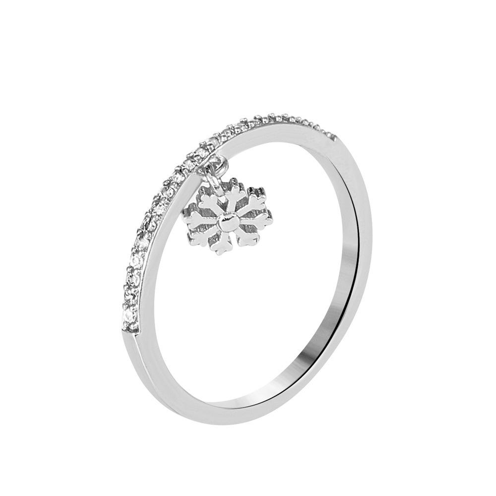 Simple copper inlaid zircon snowflake ring ins creative personality index finger ring sweet jewelry female