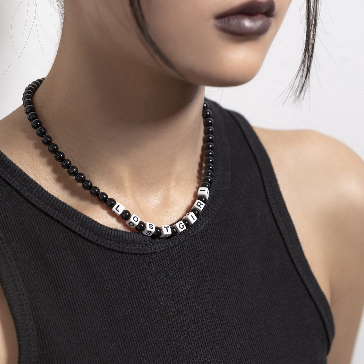 Jewelry Dark Geometric Beaded Clavicle Necklace Fashion Spice Girl Acrylic Alphabet Necklace Women