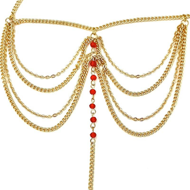 Beach temperament imitation crystal multi-layer tassel chain foot decoration national bride finger metal anklet