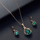 Fashion Women Blue Green Water Drop Shape Necklace Earrings Set Ornament Jewelry