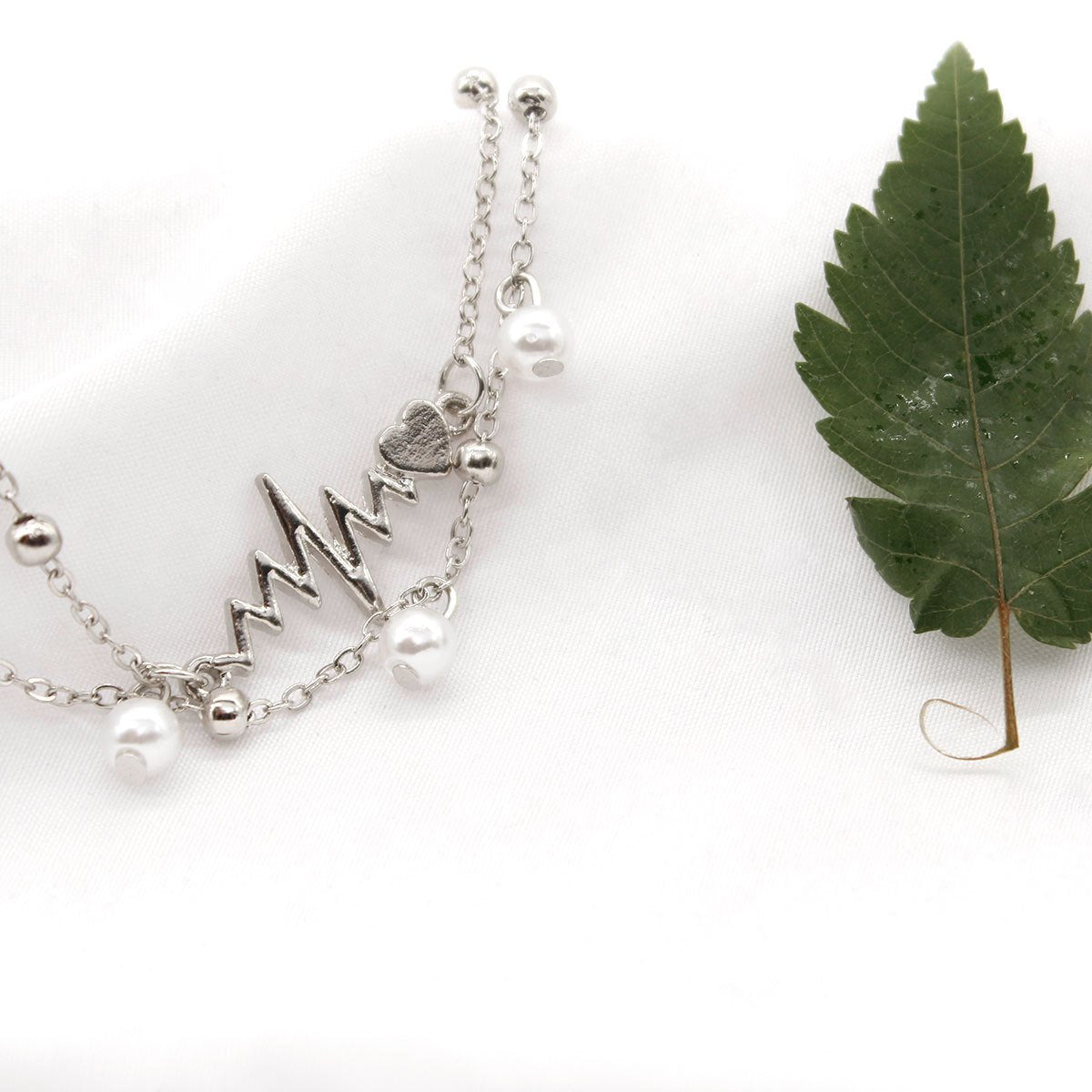 Accessories ECG Pearl Double Layer Anklet Female Retro Beach Personalized Footwear