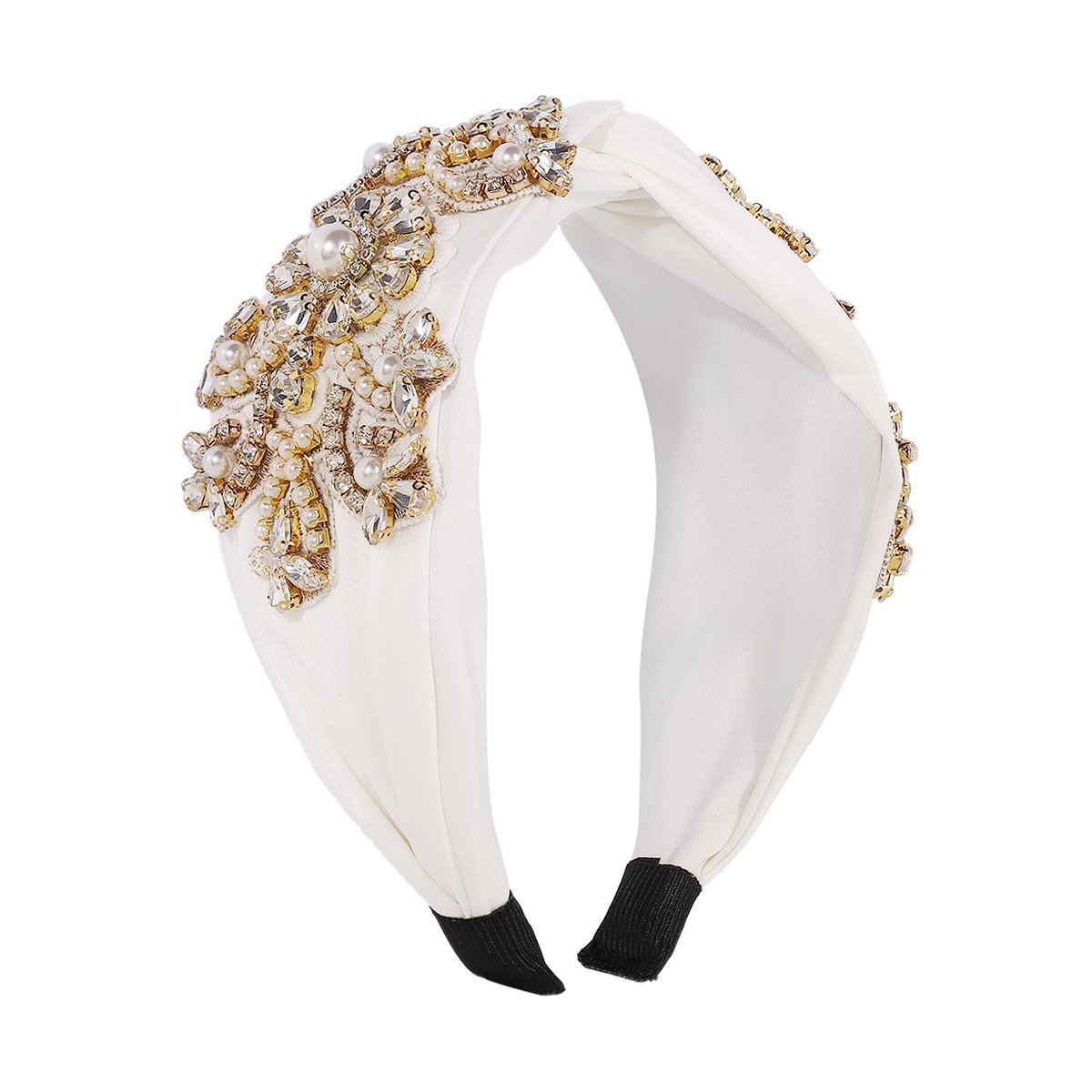 F4143 Exaggerated geometric hair hoop imitation pearl rhinestone wide edge knotted head hoop personality light luxury heavy industry hairpin