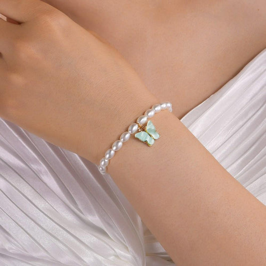 Fashion Plate Alloy Butterfly Pendant Bracelet Simple Imitation Pearl Bracelet Hand Decoration